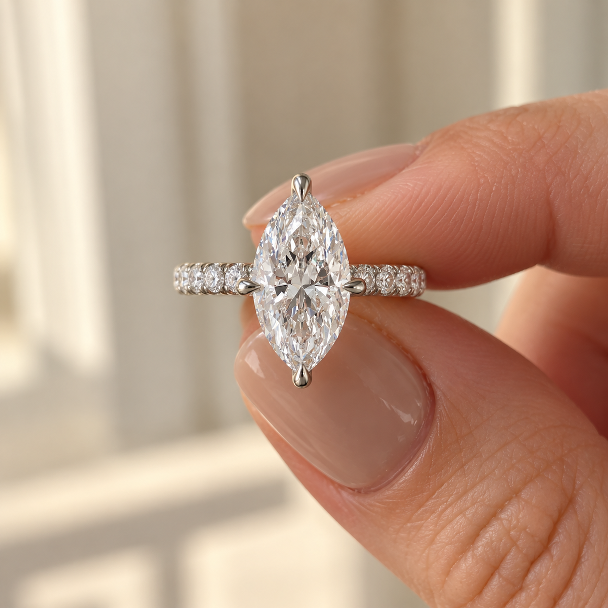 The Sample Solitaire Engagement Rings - 1.0 Carat Marquise 14K White Gold Engagement Ring