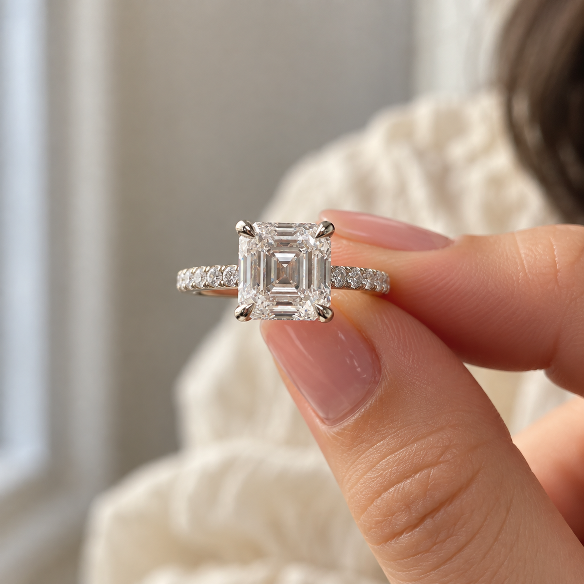 The Sample Solitaire Engagement Rings - 3.0 Carat Asscher 14K White Gold Engagement Ring
