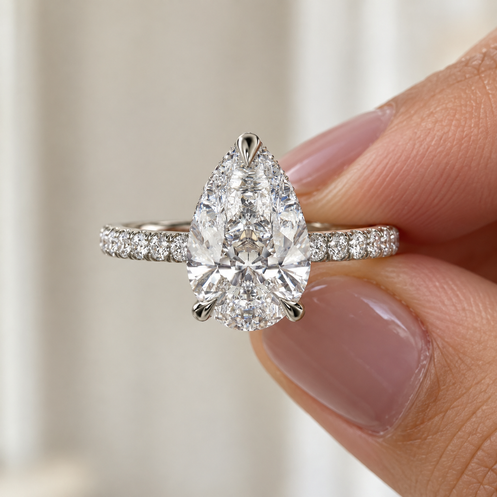 The Sample Solitaire Engagement Rings - 4.0 Carat Pear 14K White Gold Engagement Ring