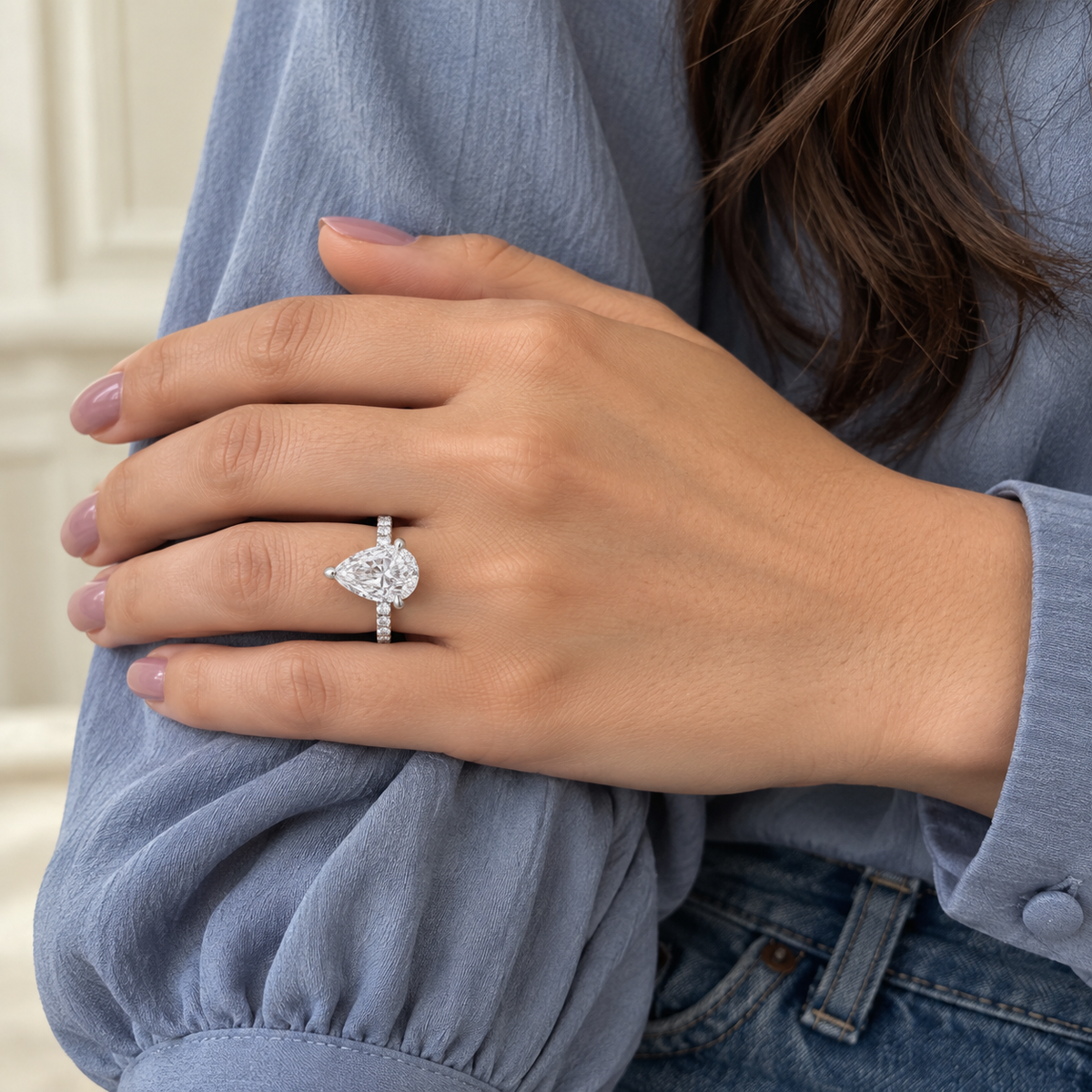 The Sample Solitaire Engagement Rings - 4.0 Carat Pear 14K White Gold Engagement Ring
