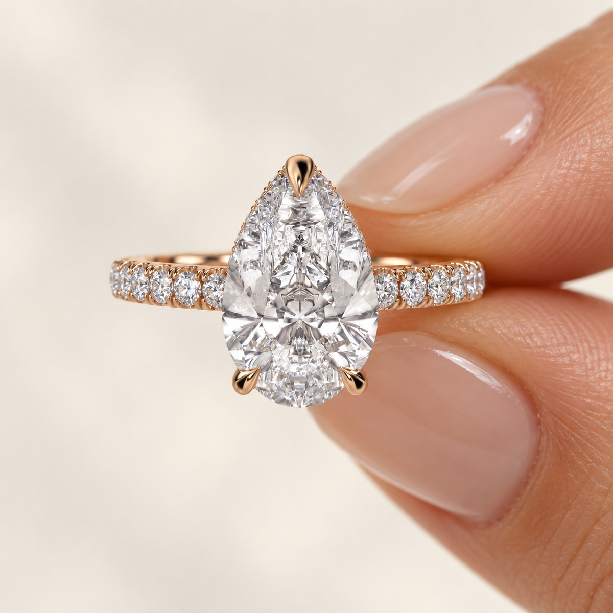 The Sample Solitaire Engagement Rings - 3.0 Carat Pear 14K Rose Gold Engagement Ring