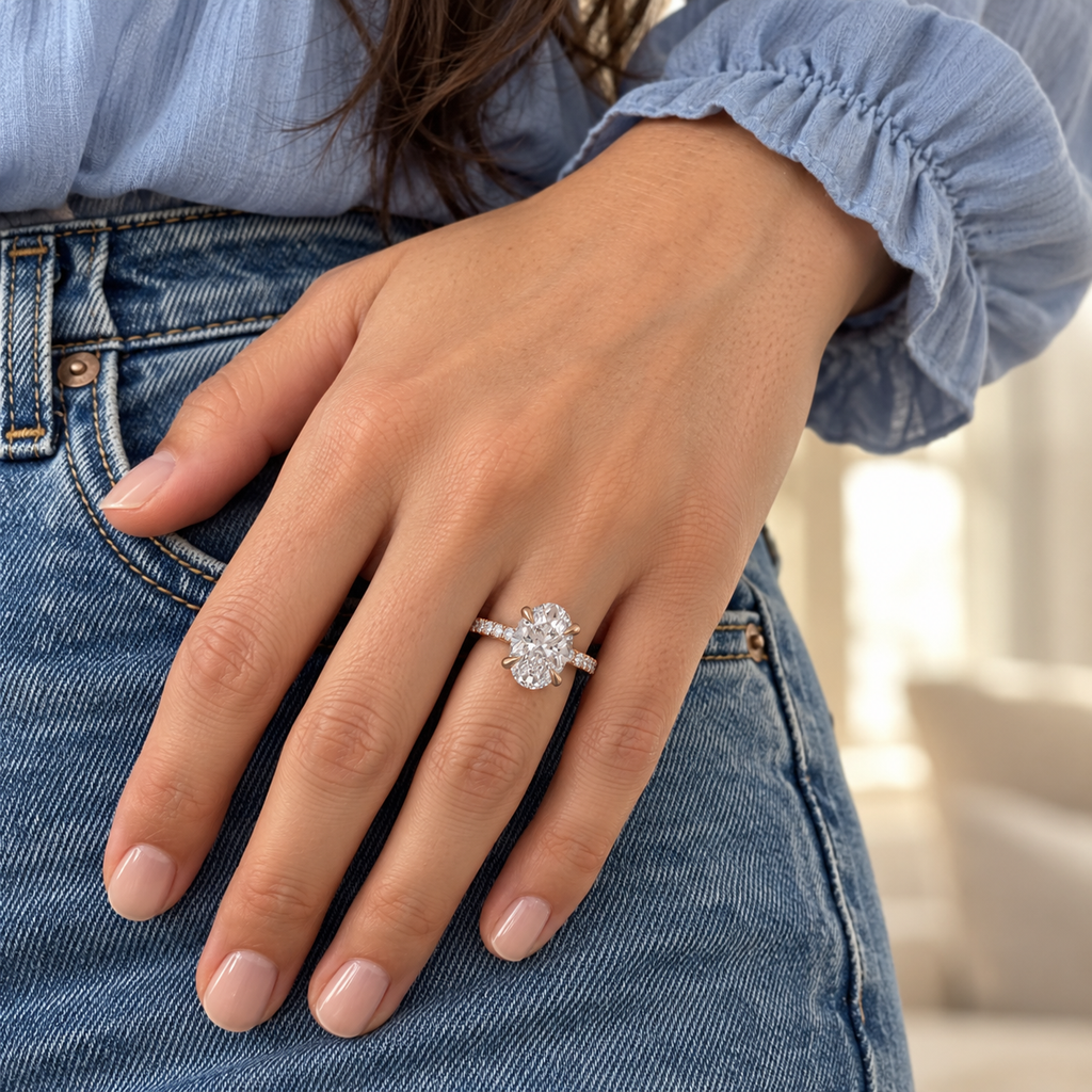 The Sample Solitaire Engagement Rings - 3.0 Carat Oval 14K Rose Gold Engagement Ring