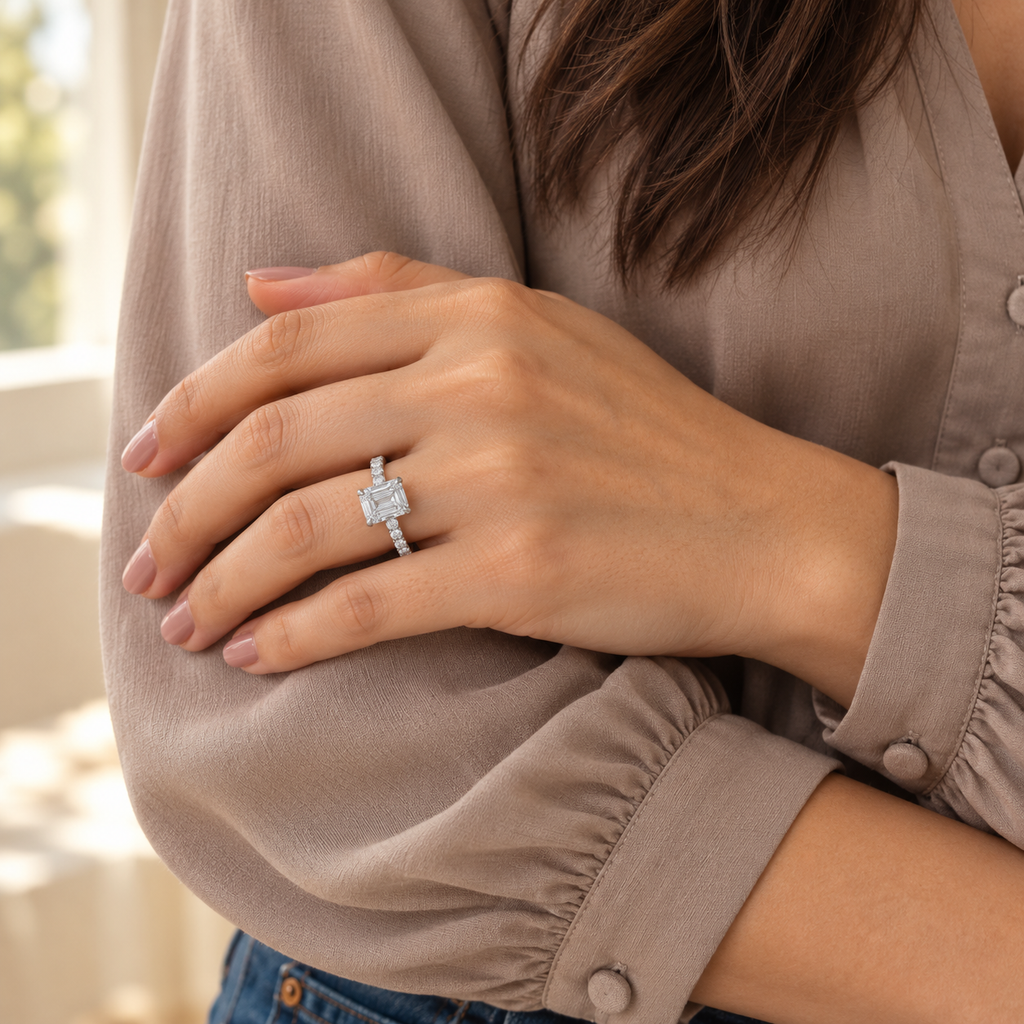 The Sample Solitaire Engagement Rings - 1.5 Carat Emerald 14K White Gold Engagement Ring