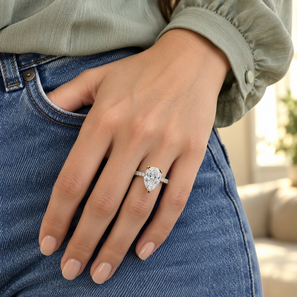 The Sample Solitaire Engagement Rings - 2.5 Carat Pear 14K Yellow Gold Engagement Ring