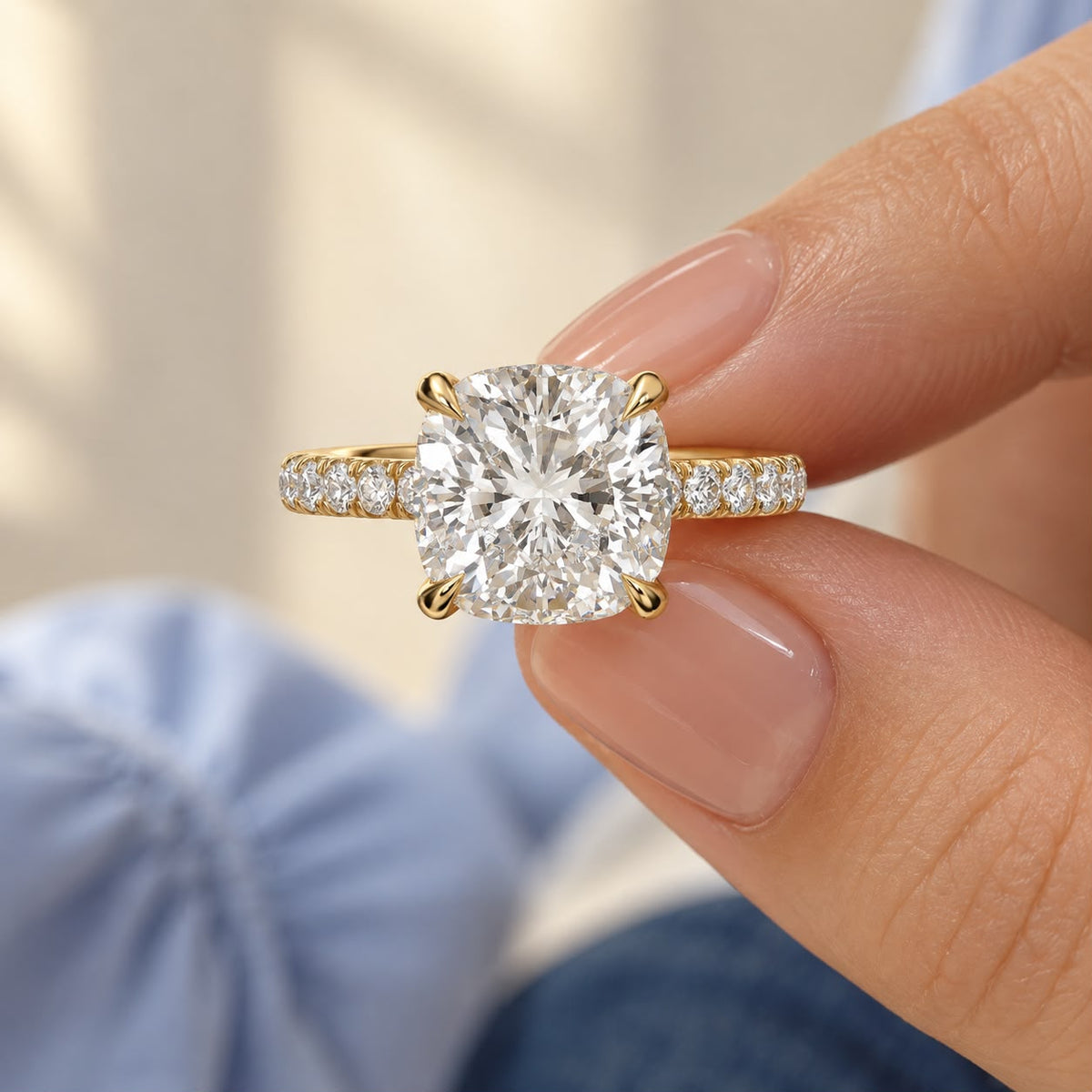 The Sample Solitaire Engagement Rings - 3.5 Carat Cushion 18K Yellow Gold Engagement Ring