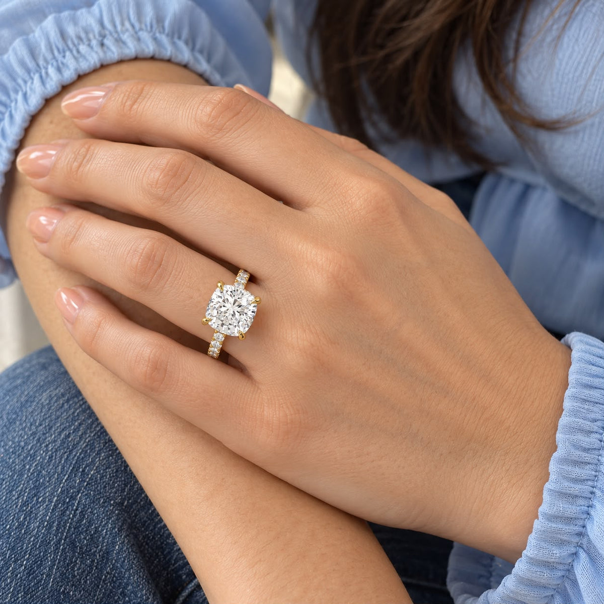 The Sample Solitaire Engagement Rings - 3.5 Carat Cushion 18K Yellow Gold Engagement Ring