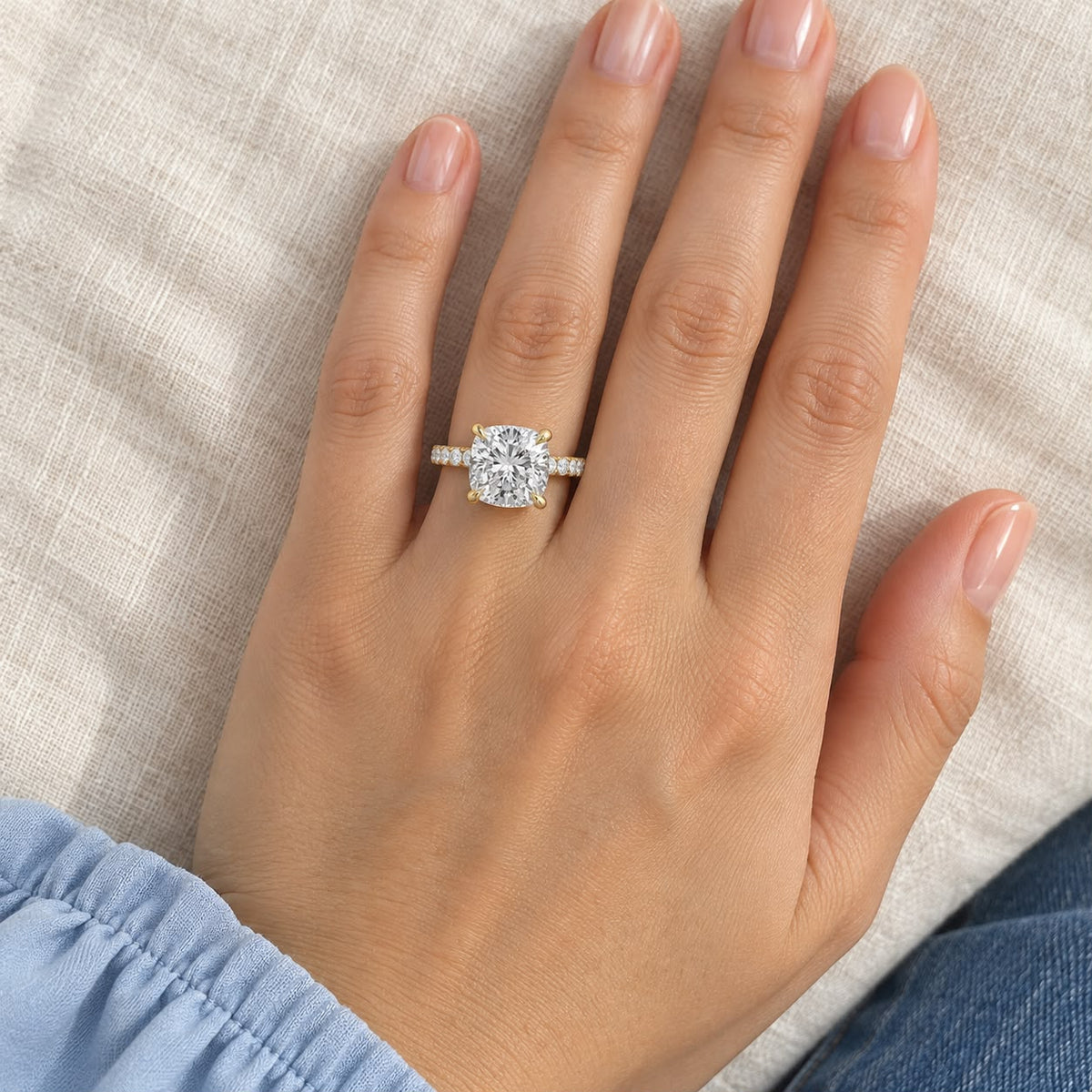 The Sample Solitaire Engagement Rings - 3.5 Carat Cushion 18K Yellow Gold Engagement Ring