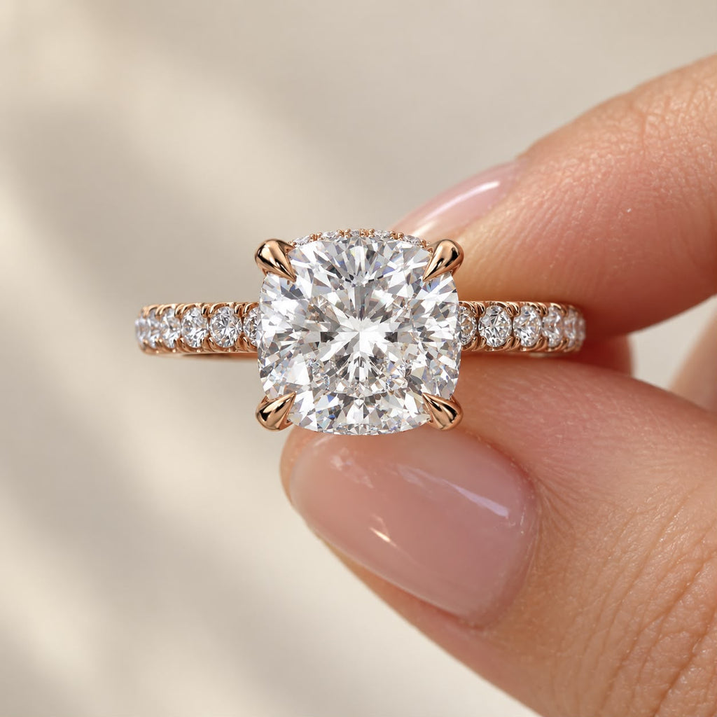 The Sample Solitaire Engagement Rings - 3.0 Carat Cushion 14K Rose Gold Engagement Ring