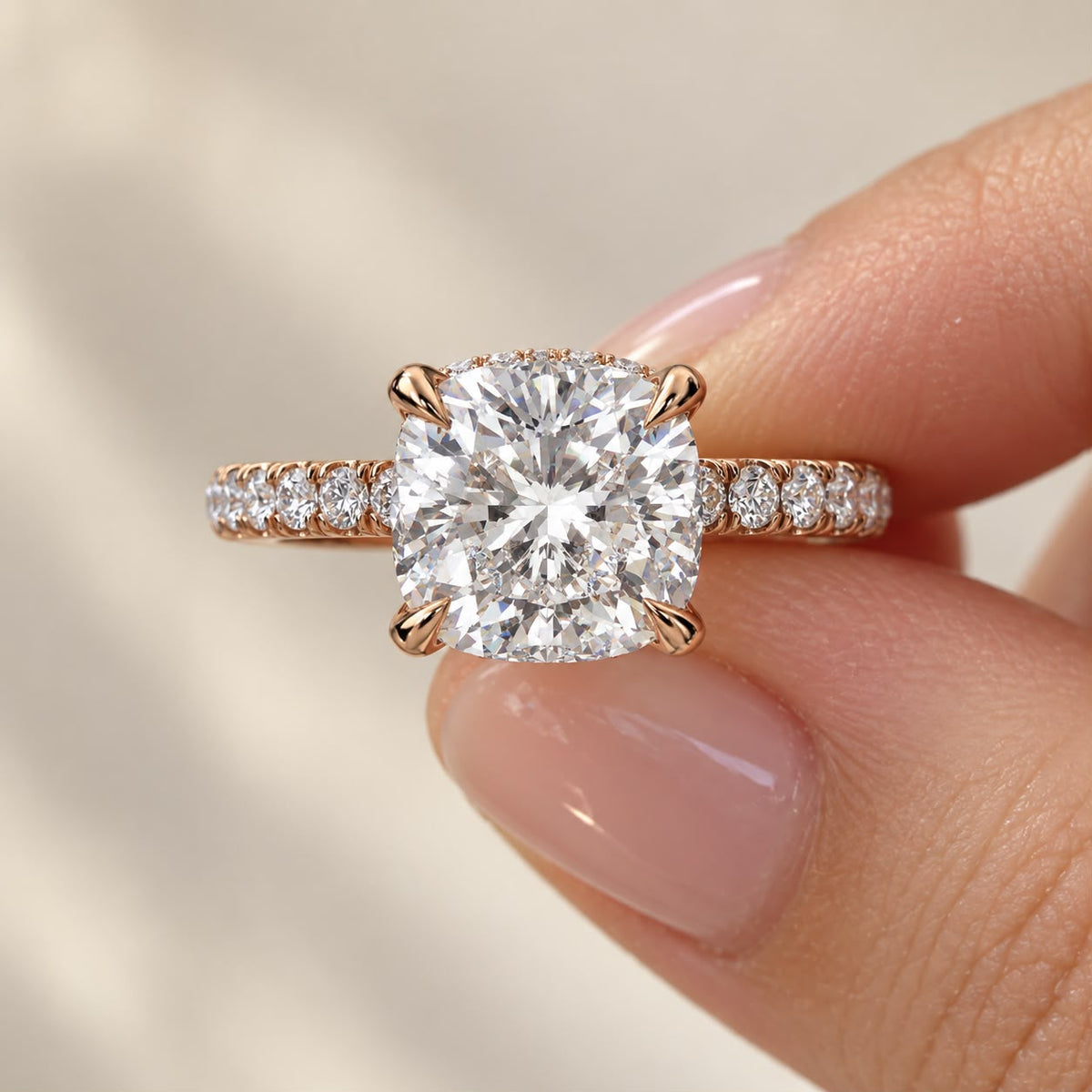 The Sample Solitaire Engagement Rings - 3.0 Carat Cushion 14K Rose Gold Engagement Ring