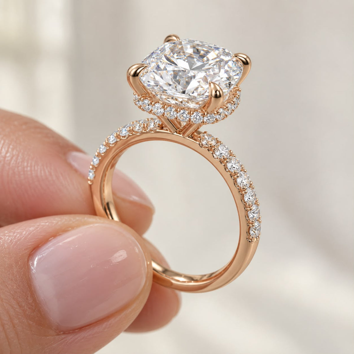 The Sample Solitaire Engagement Rings - 3.0 Carat Cushion 14K Rose Gold Engagement Ring