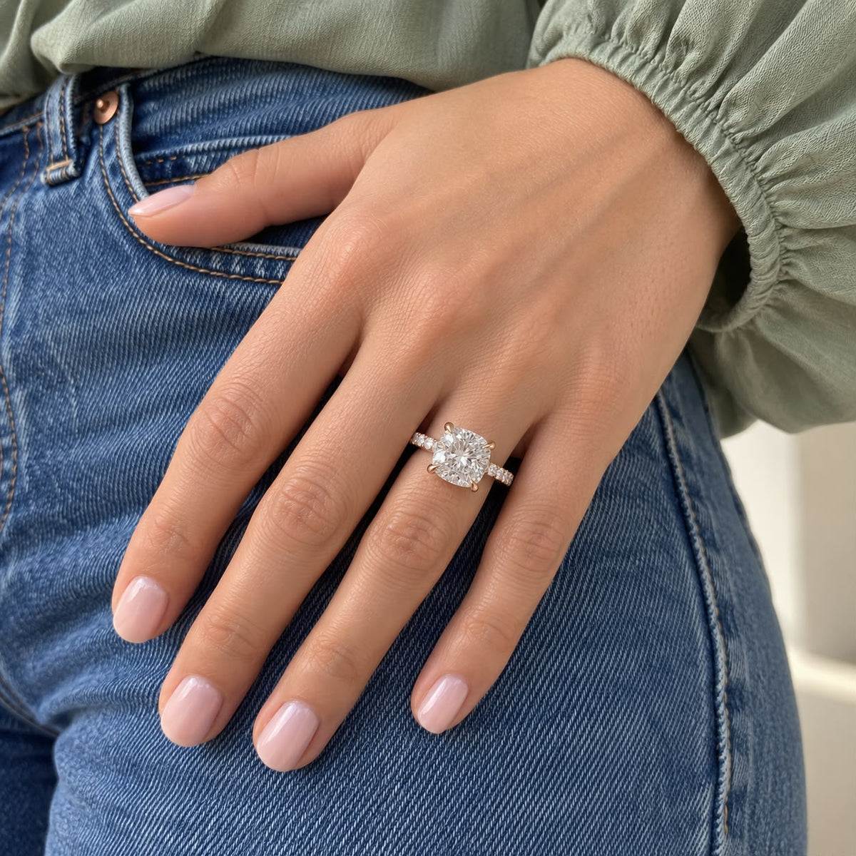 The Sample Solitaire Engagement Rings - 3.0 Carat Cushion 14K Rose Gold Engagement Ring