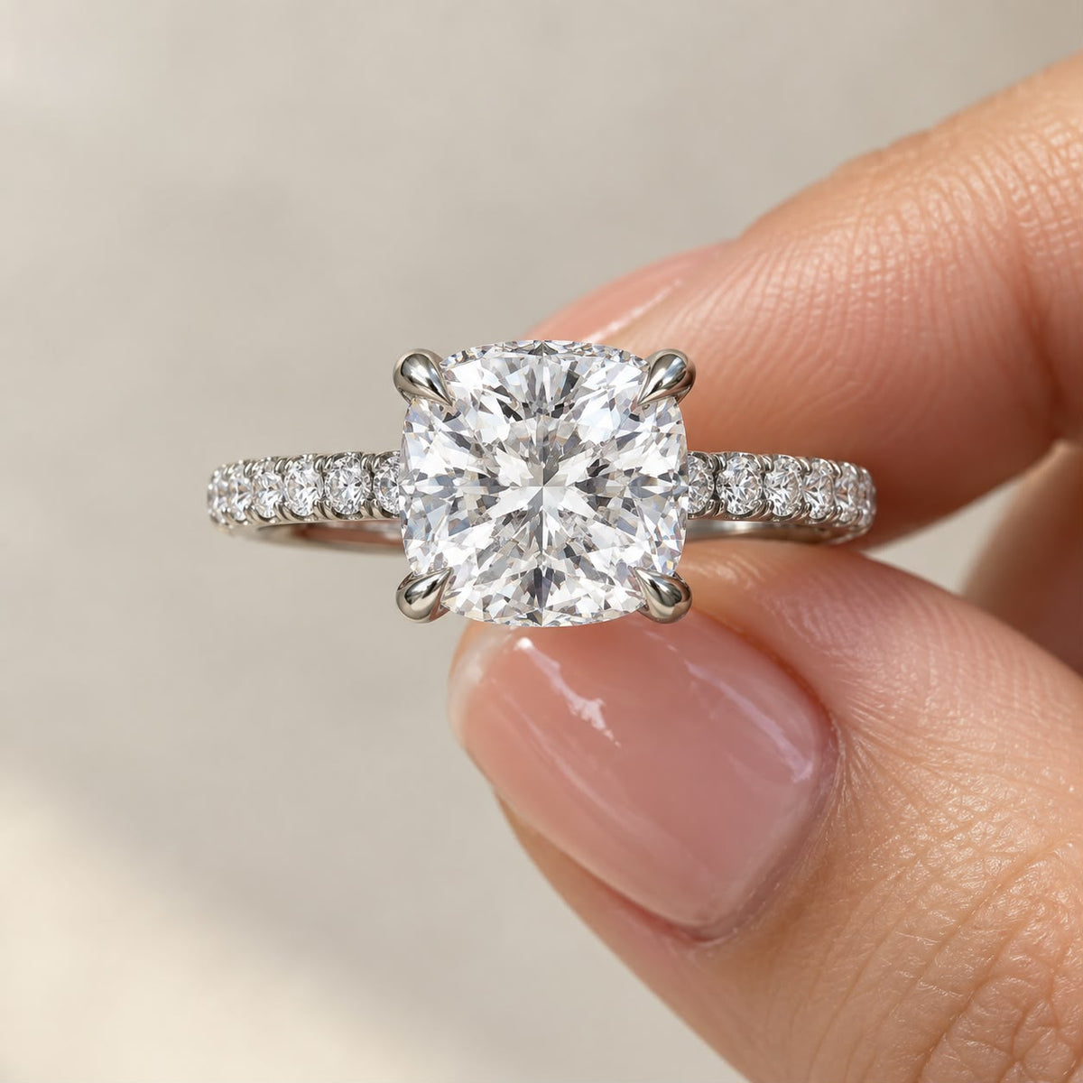 The Sample Solitaire Engagement Rings - 2.5 Carat Cushion 18K White Gold Engagement Ring