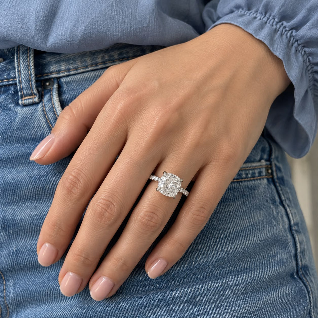 The Sample Solitaire Engagement Rings - 2.5 Carat Cushion 18K White Gold Engagement Ring