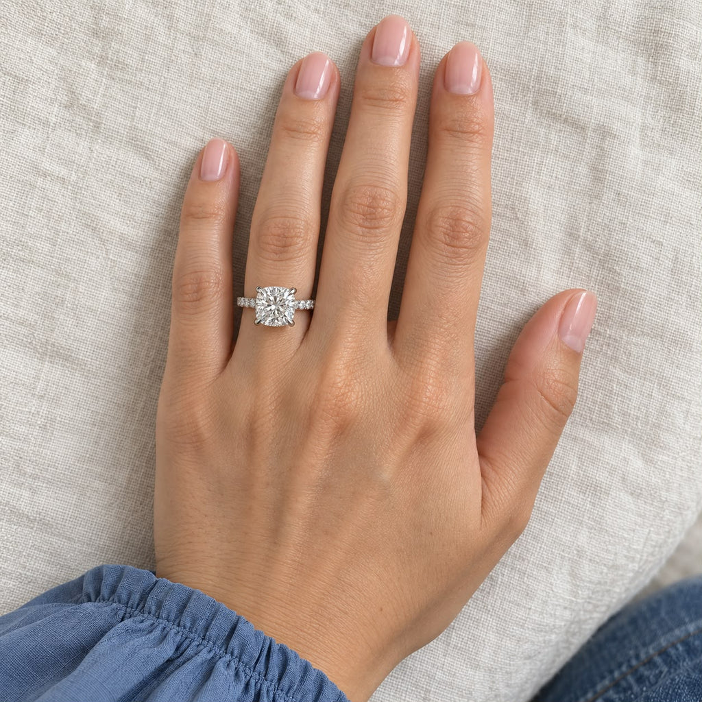 The Sample Solitaire Engagement Rings - 2.5 Carat Cushion 18K White Gold Engagement Ring