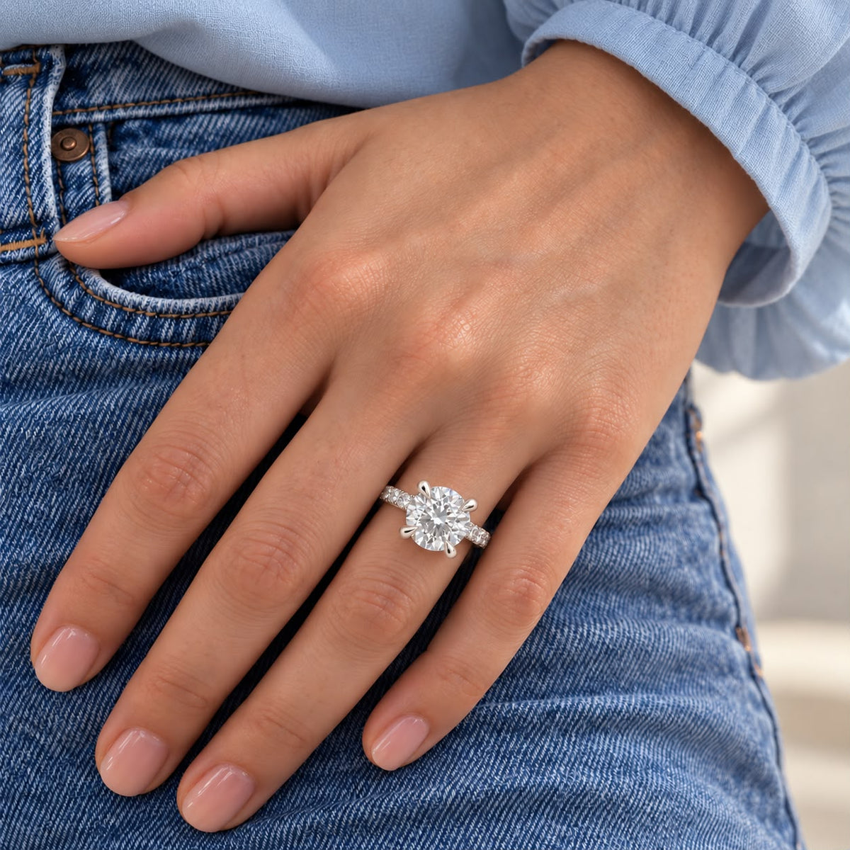 The Sample Solitaire Engagement Rings - 1.0 Carat Round 18K White Gold Engagement Ring