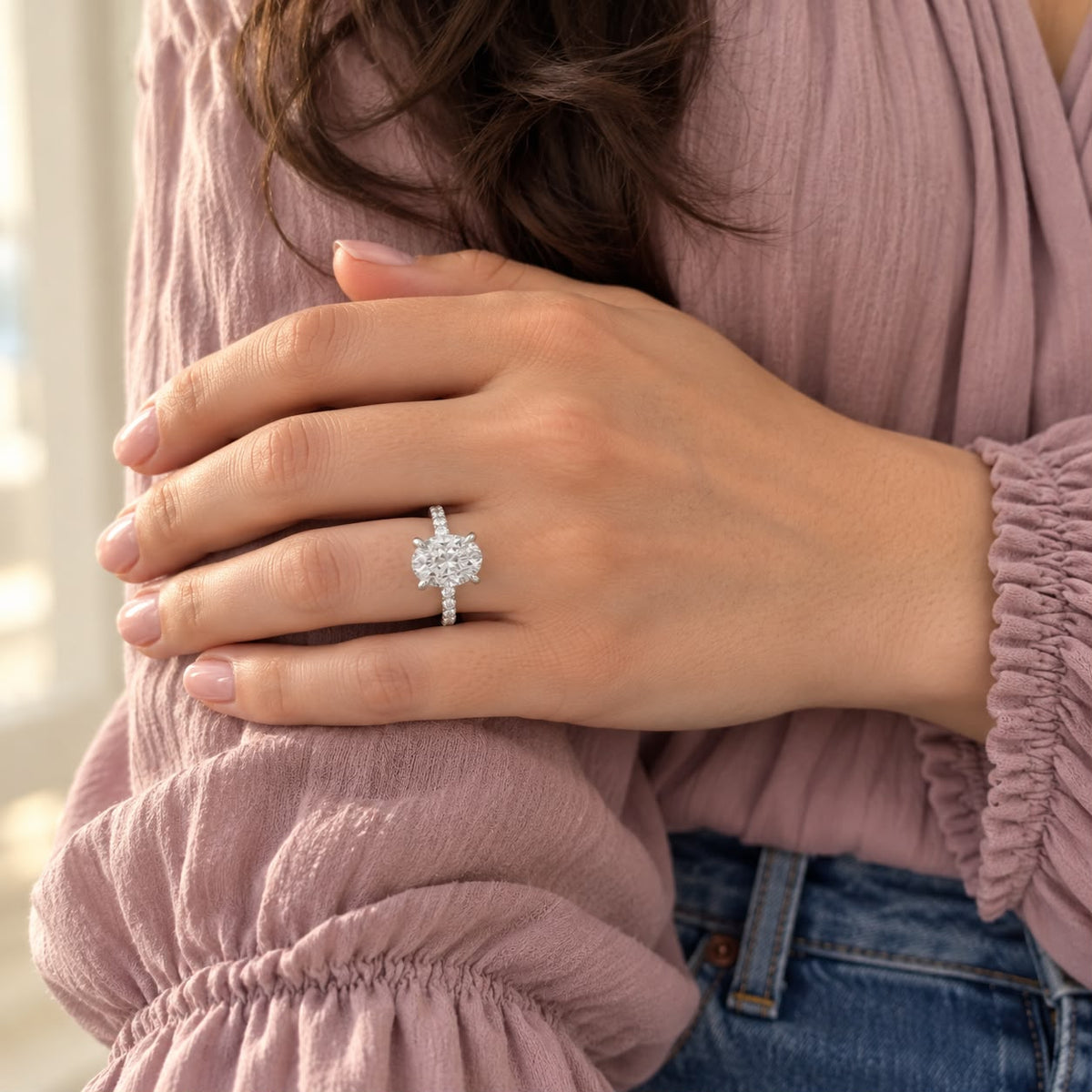 The Sample Solitaire Engagement Rings - 3.5 Carat Oval 14K White Gold Engagement Ring