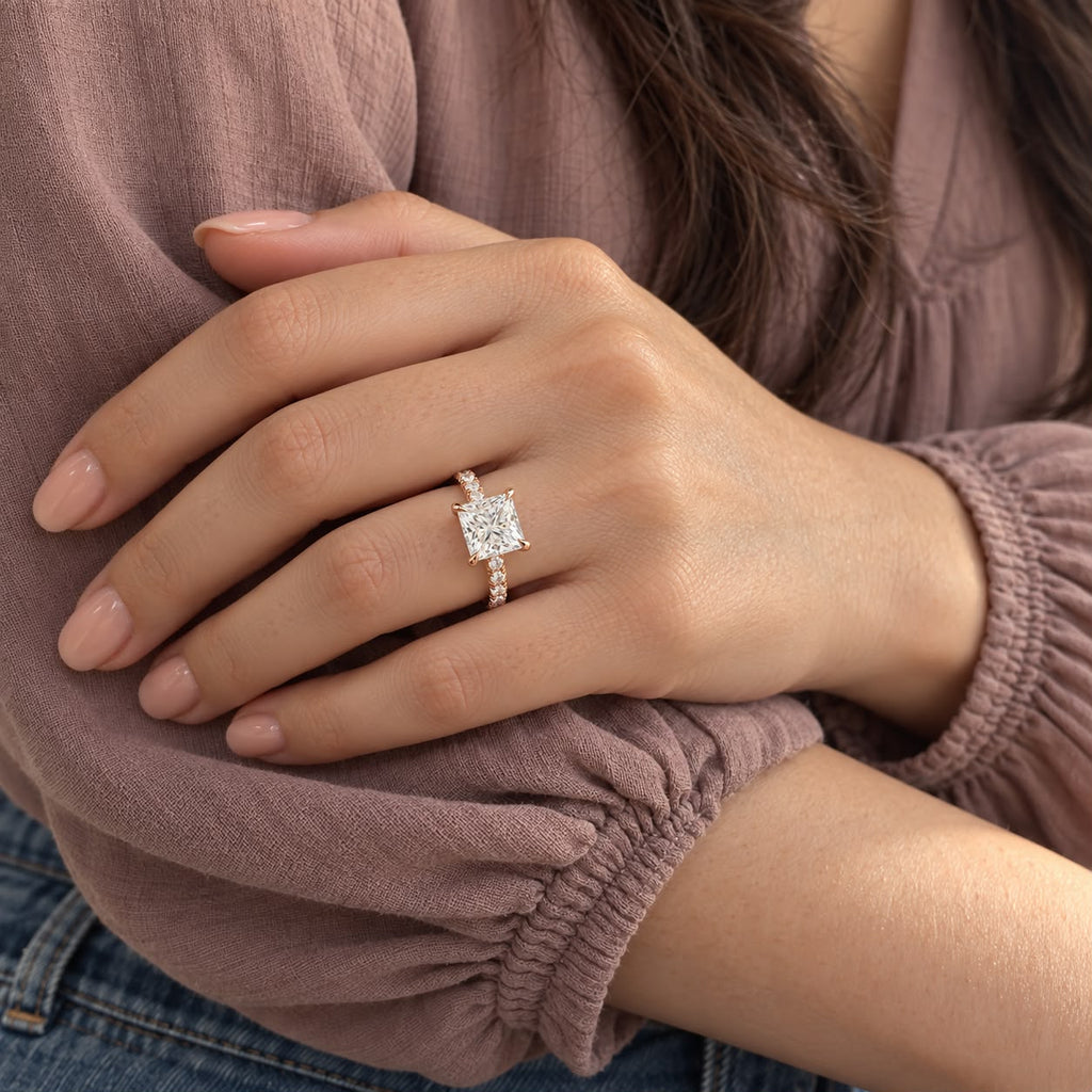 The Sample Solitaire Engagement Rings - 2.5 Carat Princess 14K Rose Gold Engagement Ring