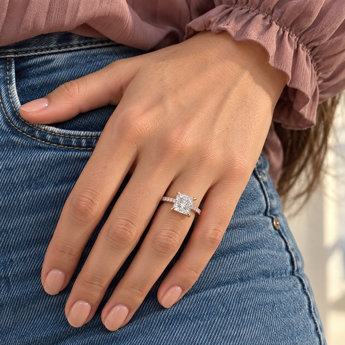 The Sample Solitaire Engagement Rings - 2.5 Carat Princess 14K Rose Gold Engagement Ring