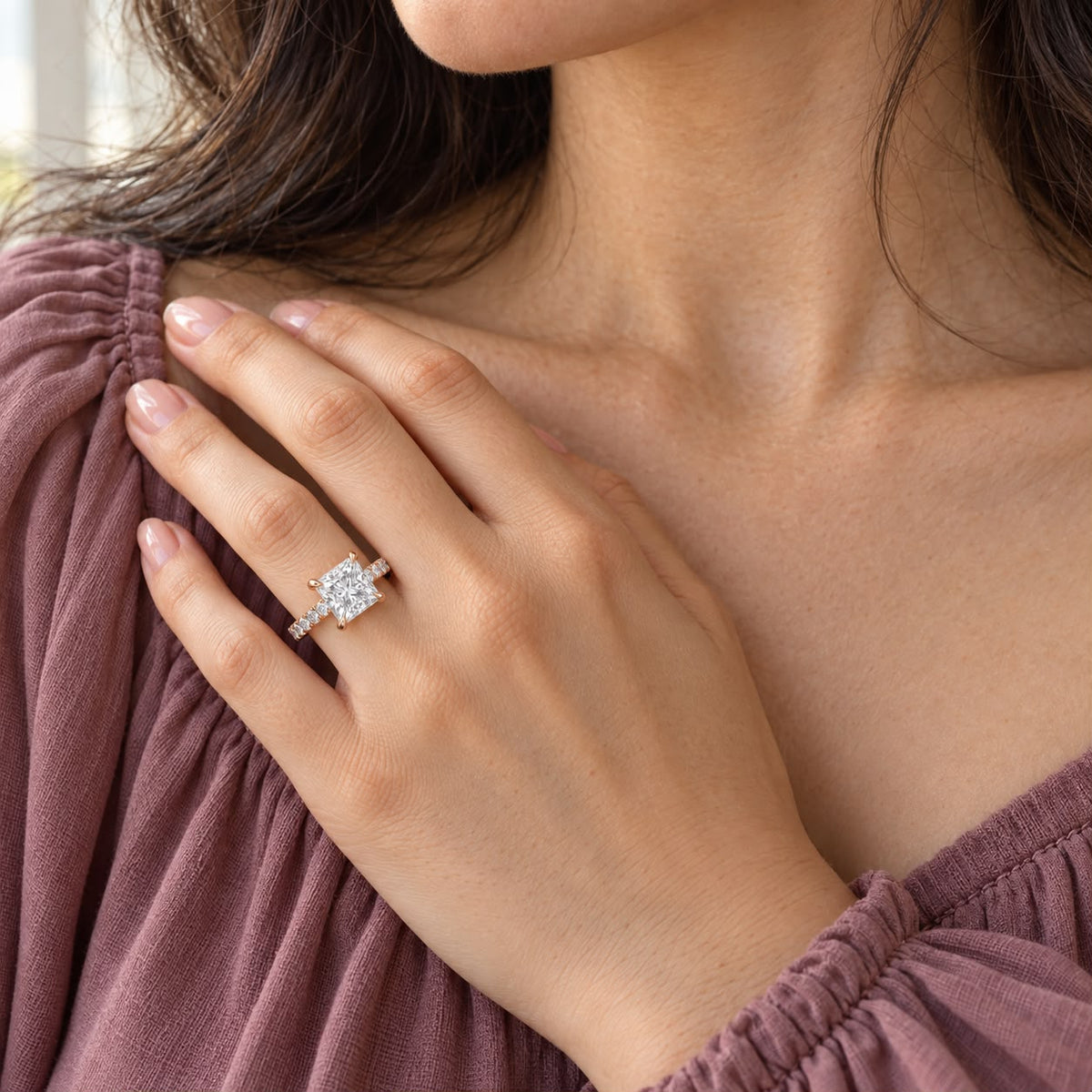 The Sample Solitaire Engagement Rings - 2.5 Carat Princess 14K Rose Gold Engagement Ring